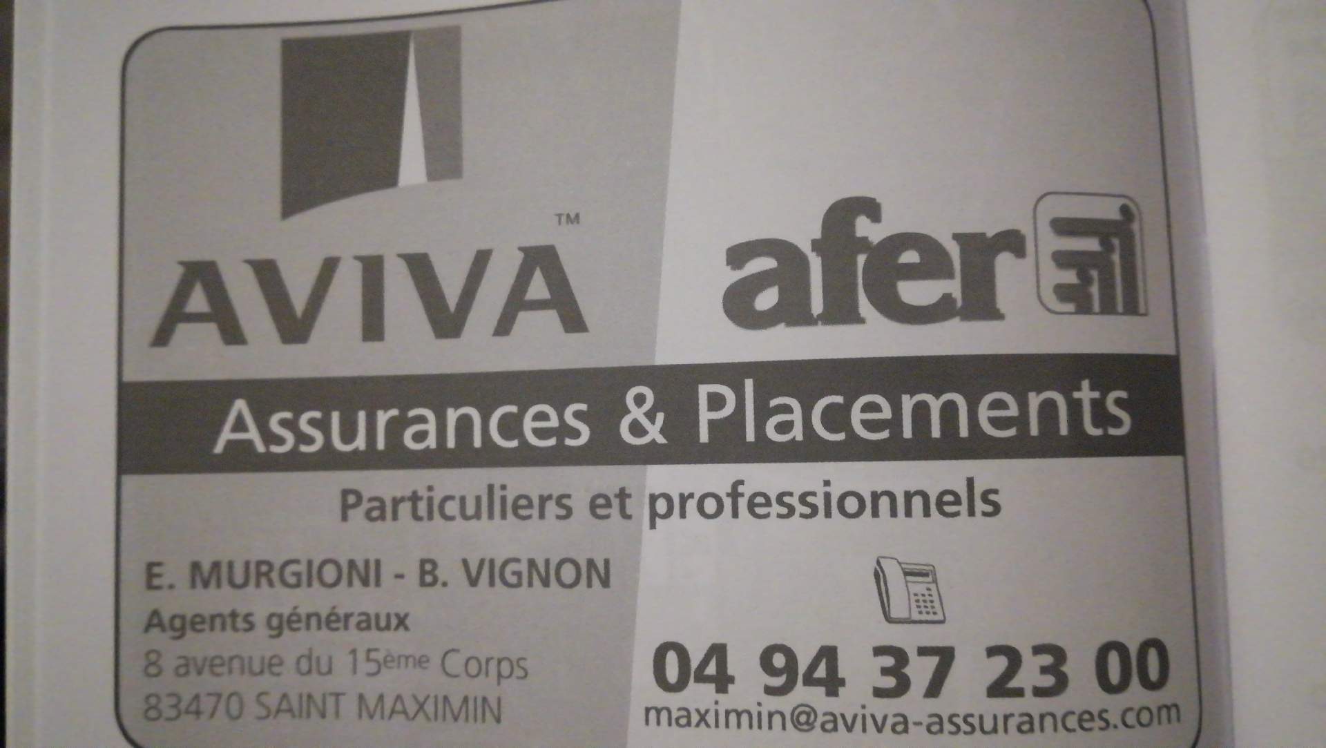 Assurances et placements pour les particuliers et les entreprises Saint-Maximin Aviva afer