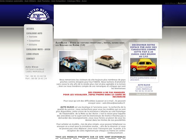 Auto Bleue : Vente de miniature automobile voiture moto avion civile tourisme publicitaire