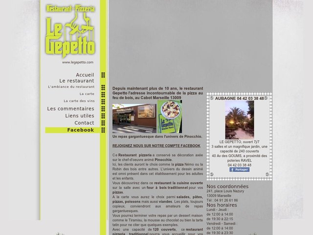 Restaurant pizzeria Marseille 9eme : Gepetto le papa de Pinnochio.