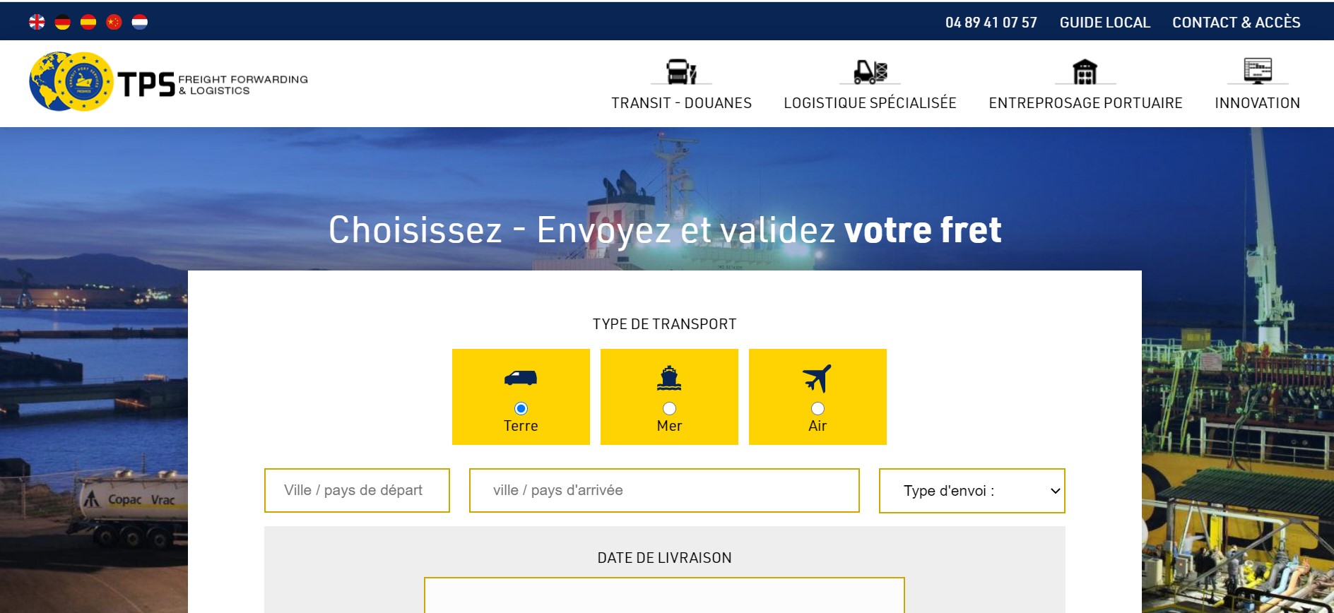Expédition de freight (fret) et transit au départ du port de Fos sur Mer dans les Bouches du Rhône - TPS Marseille