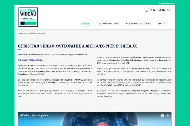 Christian Videau ostéopathe vous reçoit sur rendez-vous à Artigues Près Bordeaux