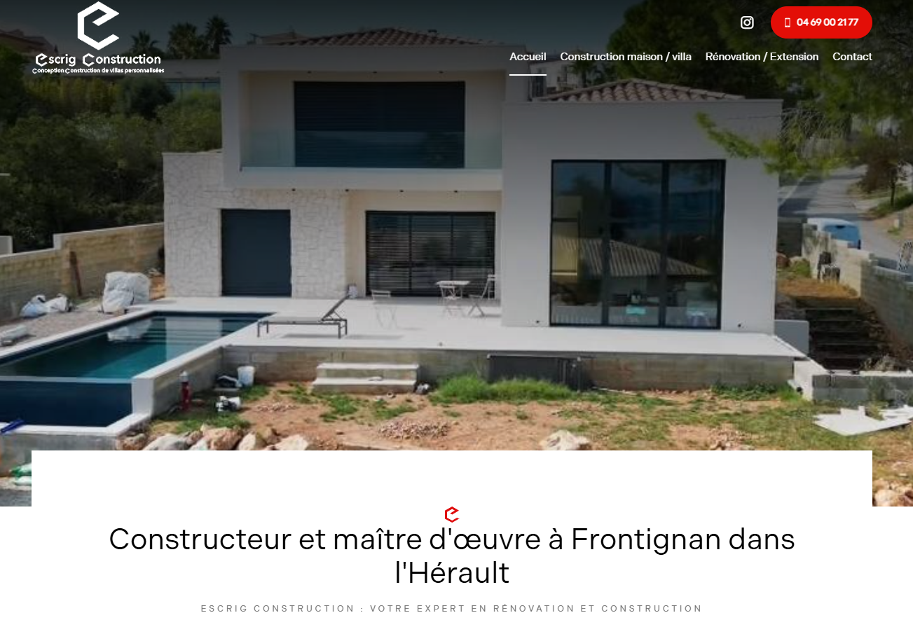Création d'un site pour Escrig Construction, expert en construction et rénovation à Frontignan