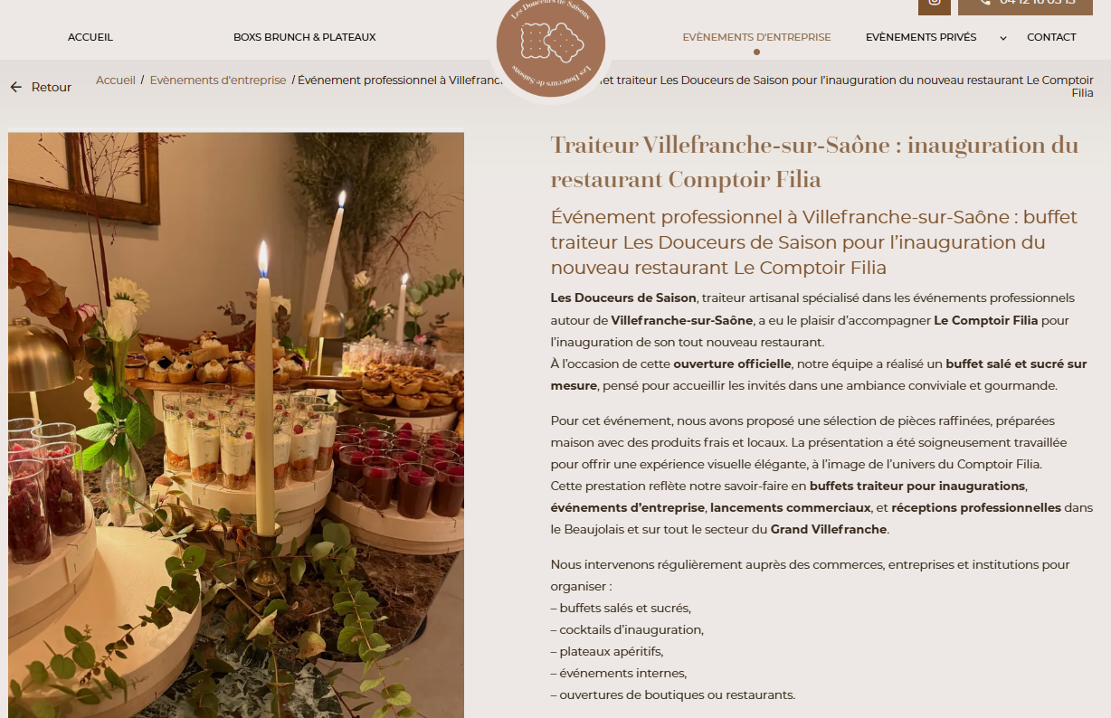 Les Douceurs de saison : Traiteur événementiel et livraison de plateaux repas à Trévoux et Lyon