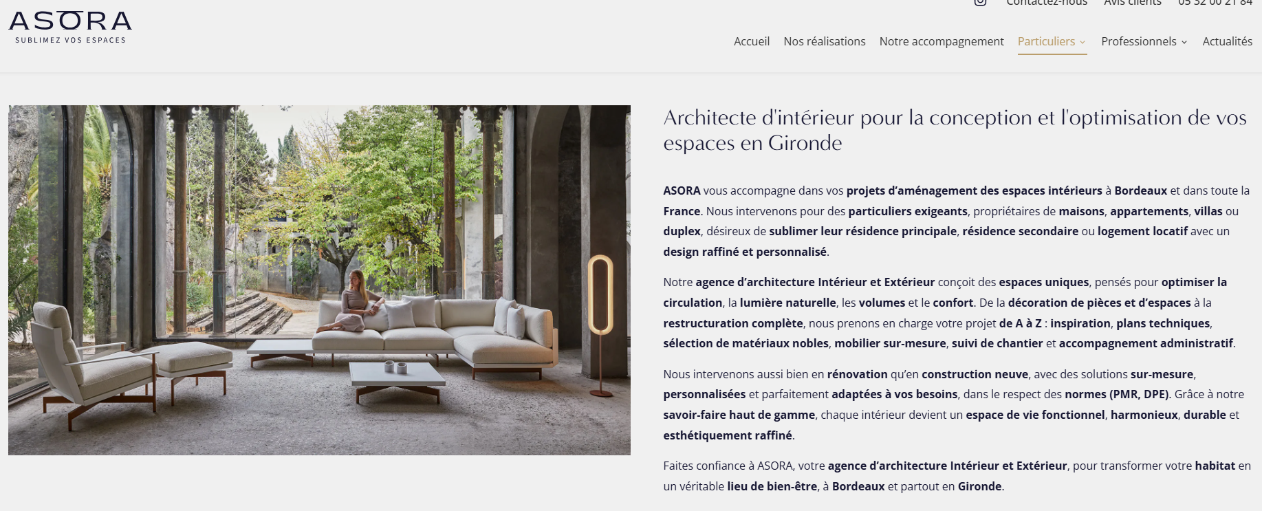 Architecture d'intérieur et vente de mobilier sur mesure à Bordeaux : ASORA