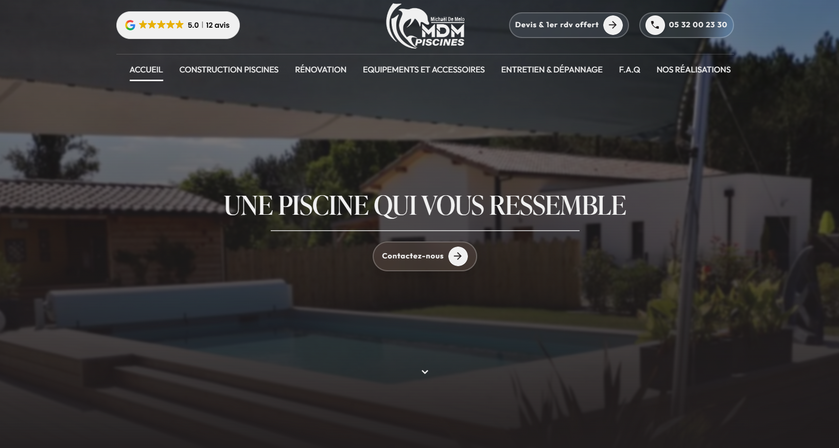 Création de site internet pour un constructeur de piscine maçonnée à Biganos – M.D.M Piscines