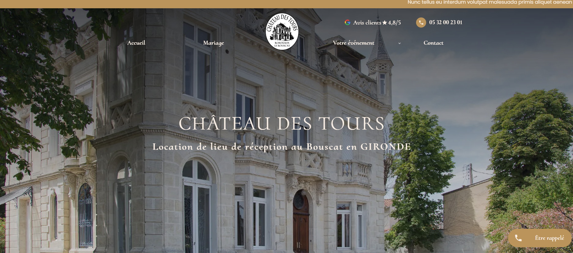 Création de site internet pour un lieu d'exception pour événements privés et professionnels à Bordeaux - Château des Tours