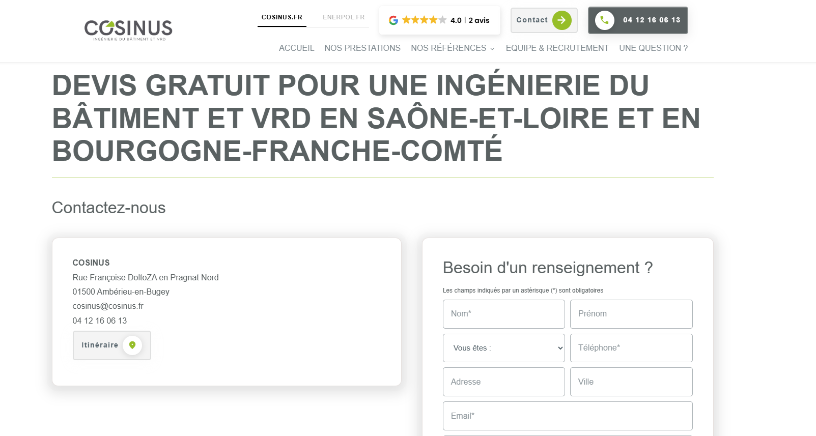 Création de site internet pour un bureau d’études VRD et maîtrise d’œuvre d’exécution à Ambérieu-en-Bugey Ain - COSINUS