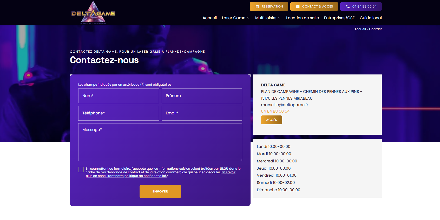 Création de site internet pour un complexe de loisirs indoor dédié aux sorties de groupe à Plan de Campagne – Delta Game