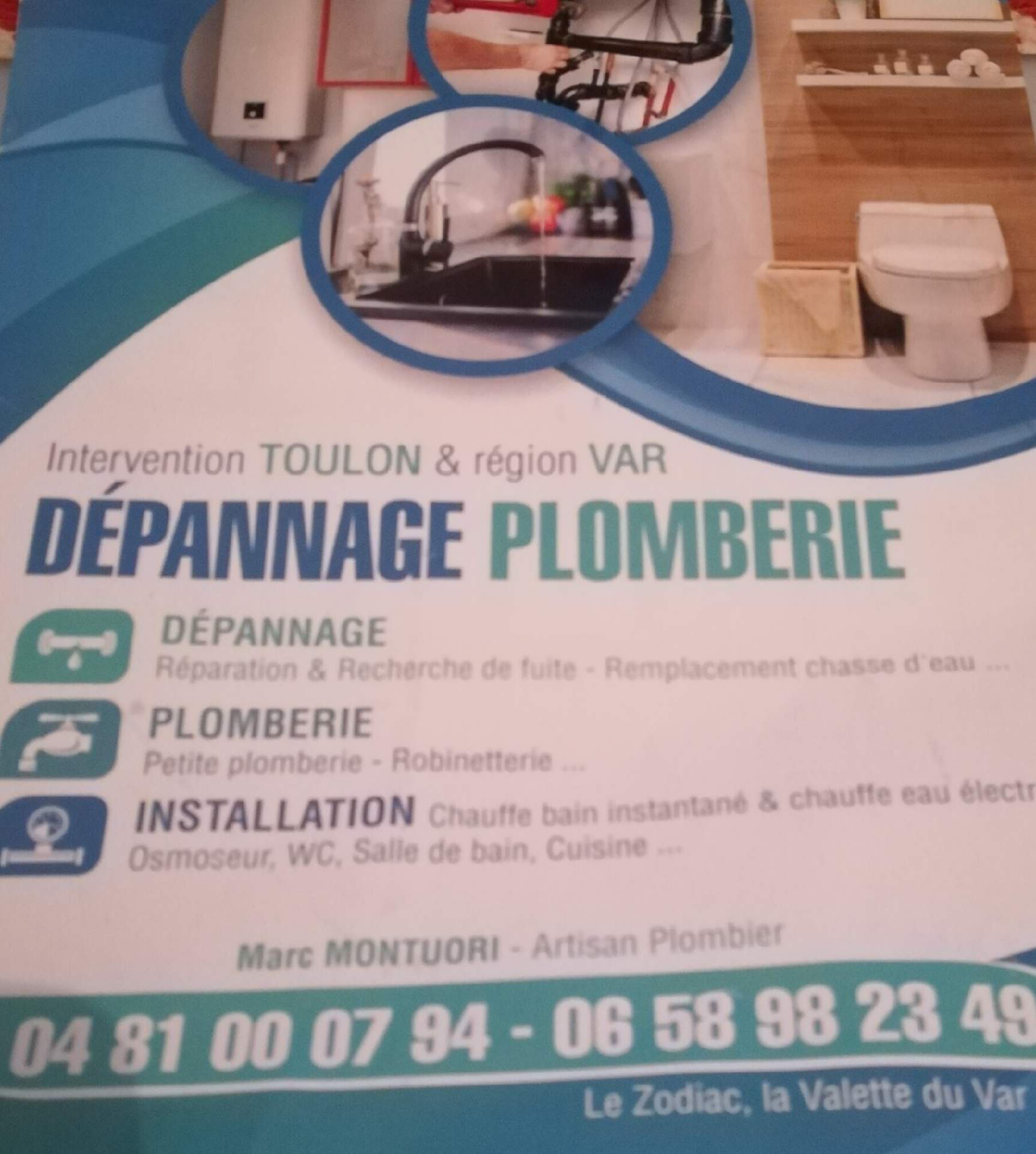 dépannage plomberie et installation de chauffe-bain ,chauffe-eau électrique Toulon Marc Montuori artisan plombier