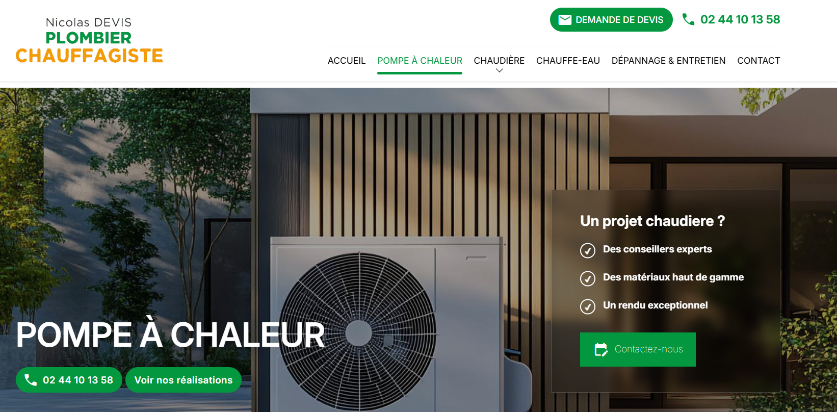 Plombier chauffagiste certifié RGE spécialisé en énergies renouvelables pour l'installation et la mise en service de pompe à chaleur air/eau Atlantic et Frisquet à Bois Guillaume 76230 en Normandie - Nicolas Devis