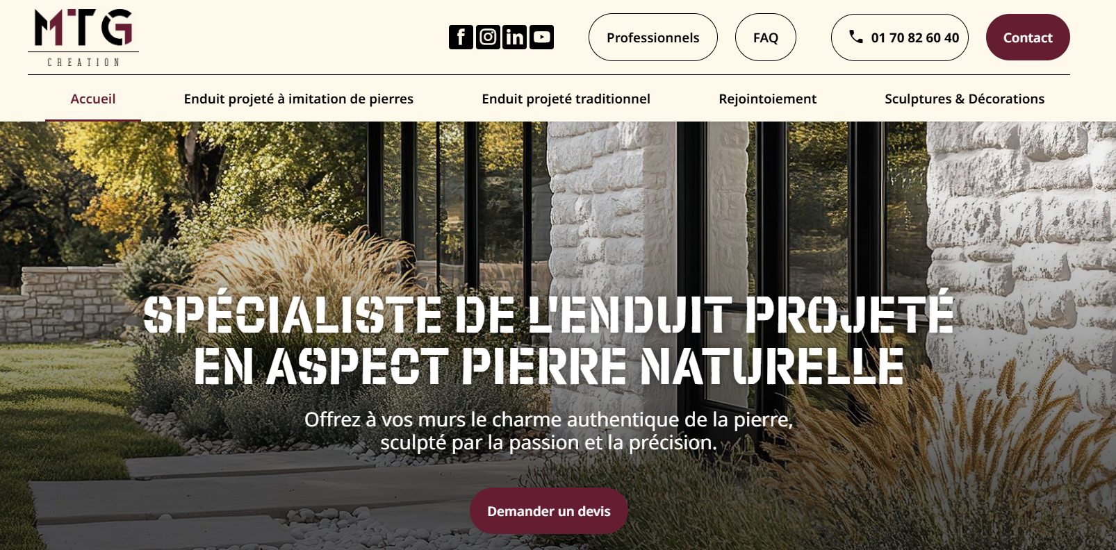 Entreprise spécialisée en application d'enduit projeté décoratif taillé à la main pour une façade imitation pierres naturelles à Melun 77000 en Seine-et-Marne - MTG Création