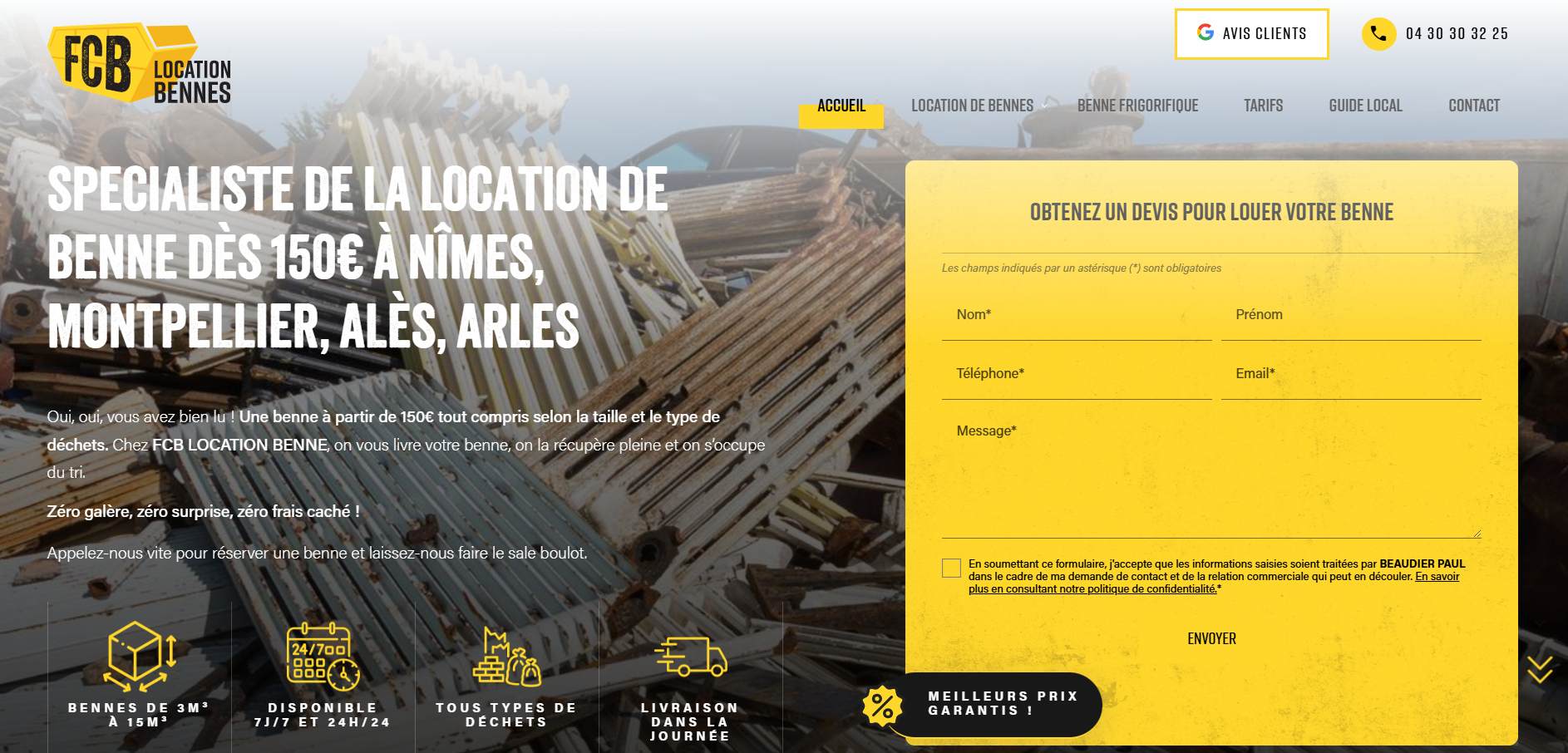 location de benne à Nimes : découvrez FCB LOCATION BENNE dès 150 euros pas cher du tout ! 