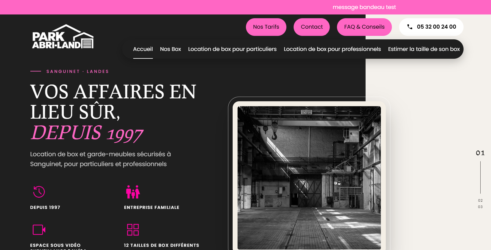 Création de site internet pour une entreprise de location de box de stockage à Sanguinet – Park'Abri'Land