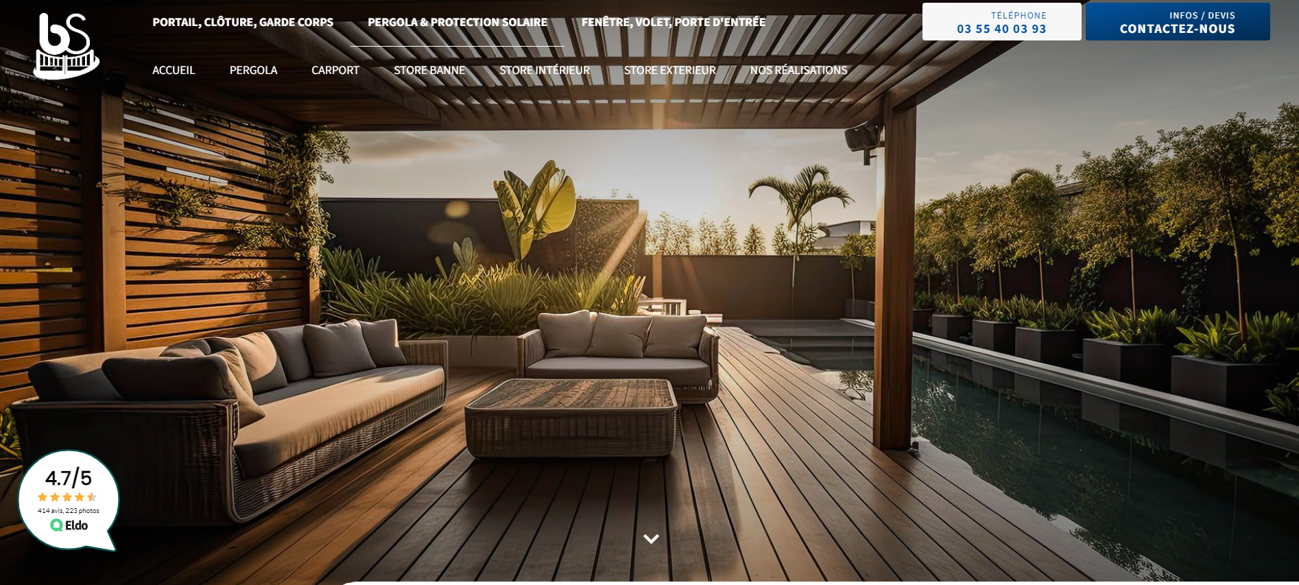 Installation d'une pergola sur-mesure avec stores motorisés à Chalon-sur-Saône - BS Menuiseries