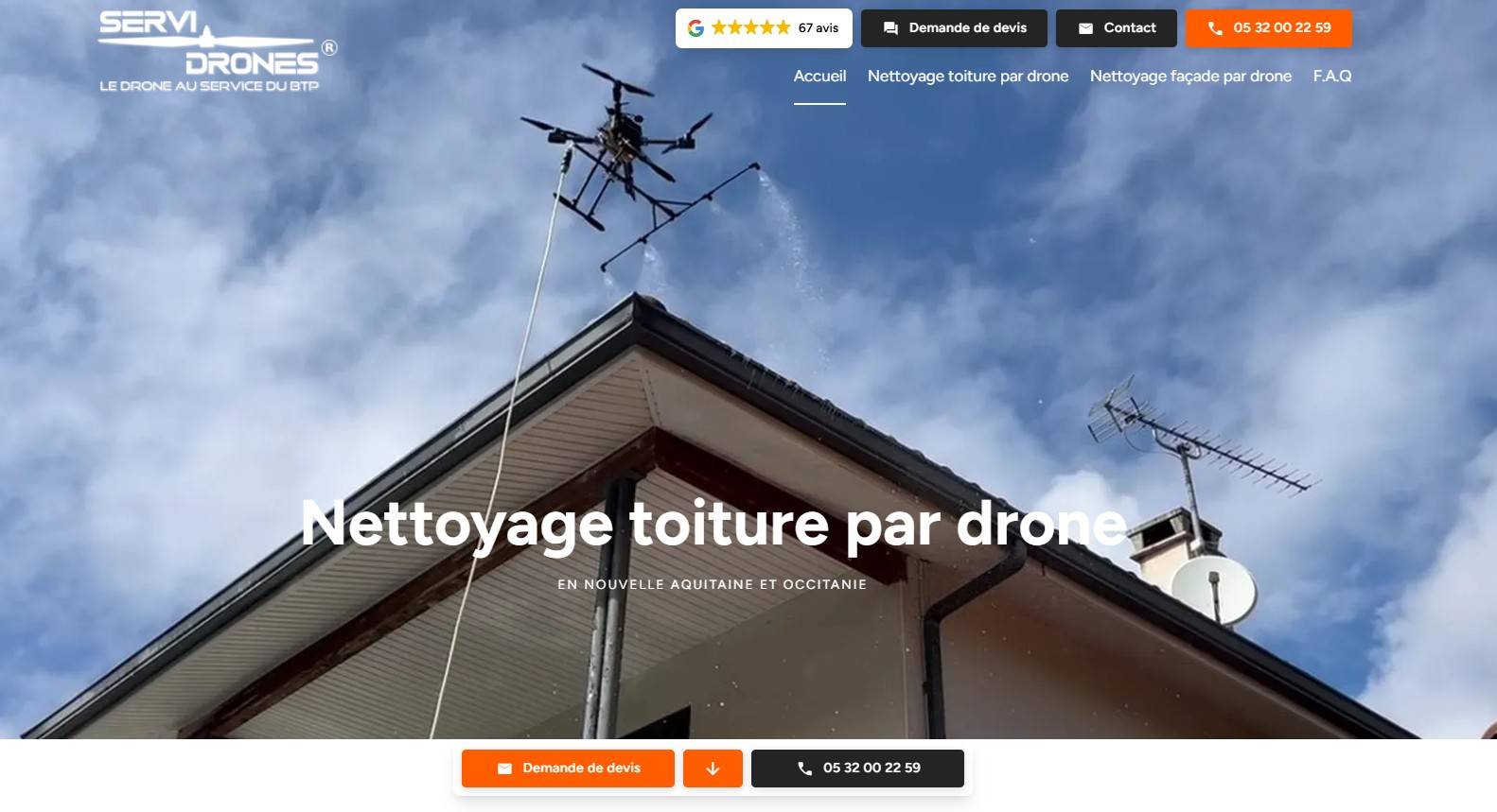 Entreprise spécialisée dans le nettoyage de toiture par drone pour une église avec devis rapide à Agen et sa région - Servi Drones 